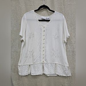 Club Z Collection Vintage Women's White Embroidered Sequin Blouse Size 18/20